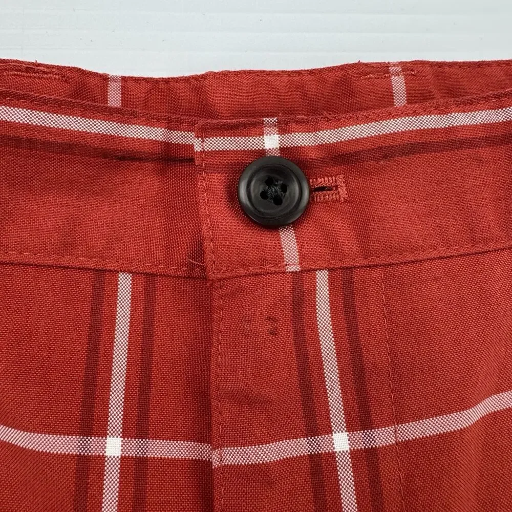 IZOD Golf Shorts Men 34 Rust Plaid Performance Flat Front Casual